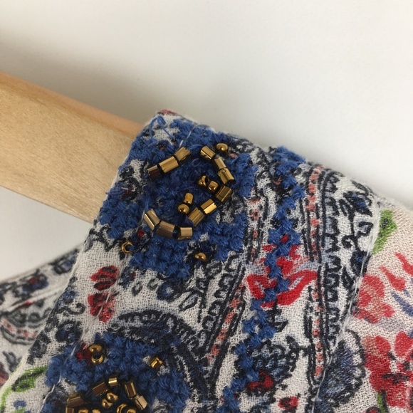 Intro Ditsy Floral Paisley Print Top Beaded V-Neck Women’s Size 2X Lightweight - Picture 5 of 13